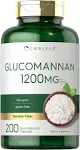 Glucomannan Capsules 2400mg | 200 Count | Soluble Fiber Pills | by Carlyle