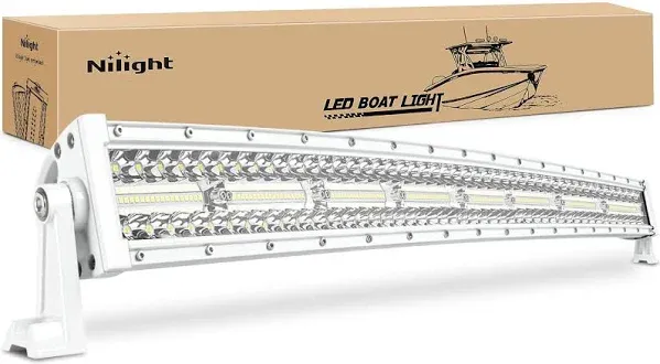 Nilight Marine LED Light Bar Navigation Lights 33 Inch Curved White Spot Flood Combo Ponton Boat Deck Dock Lights for Night Fishing T-top Stern Yacht Sailboat Trucks Tractors