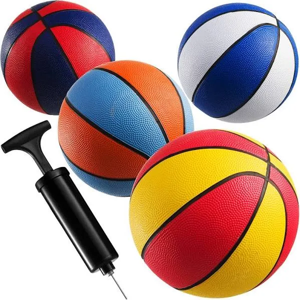  Mini Basketballs with Pump 7 Inch, Size 3 Pack of 4 - Rubber Basketball 