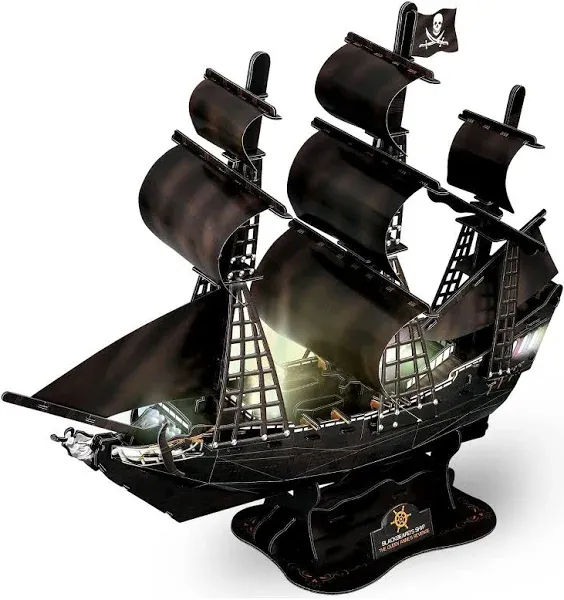 Fanbusa 3D LED Puzzle Ship Model Kits for Adults Kids to Build, Ship Building Kits Desk Decoration Sailboat, Large Model Pirate Ship Kits Watercraft Family Puzzle for Men Women Gifts