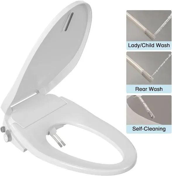 DeerValley Elongated Manual Bidet Toilet Seat With Self Cleaning Dual Nozzles