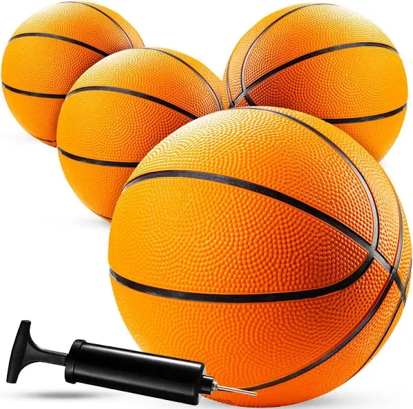 Bedwina Mini Basketballs - (7 inch, Size 3) Pack of 4 - Mini Hoop Basketball Set with Air Pump for Indoor, Outdoor, Pool Parties, Small Hoops