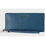 Michael Kors Continental Wallet Wristlet Teal Blue Leather 35T7STVE7L