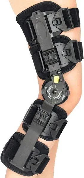 Hinged ROM Knee Brace, Post Op Knee Brace for Recovery Stabilization, ACL, MCL and PCL Injury, Adjustable Medical Orthopedic Support Stabilizer After Surgery, Women and Men,Left and Right Leg