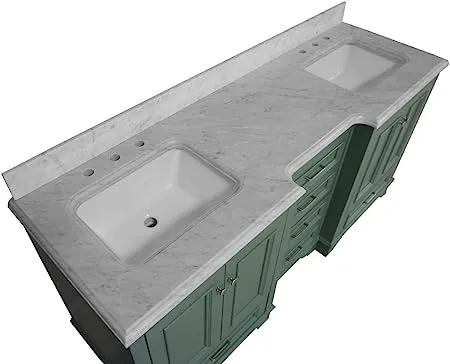 KitchenBathCollection Nantucket 72" Double Bathroom Vanity with Carrara Marble Top - Sage Green