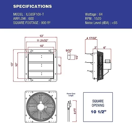 iLIVING 10" Shutter Exhaust Attic Garage Grow Fan