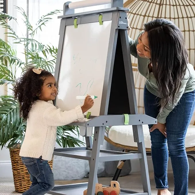 3-in-1 Art Easel by Little Partners 2-Sided A-Frame Art Easel with Chalk Board, Dry Erase, Storage, Paper Feed and Accessories for Toddlers (Earl Grey)