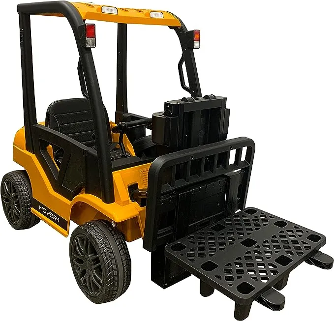 Hover-1 My First Forklift Electric Forklift with Ride-in Controls, Remote Control, Liftable Fork, Gears, Storage Trunk, and Pallet Yellow/Black Large