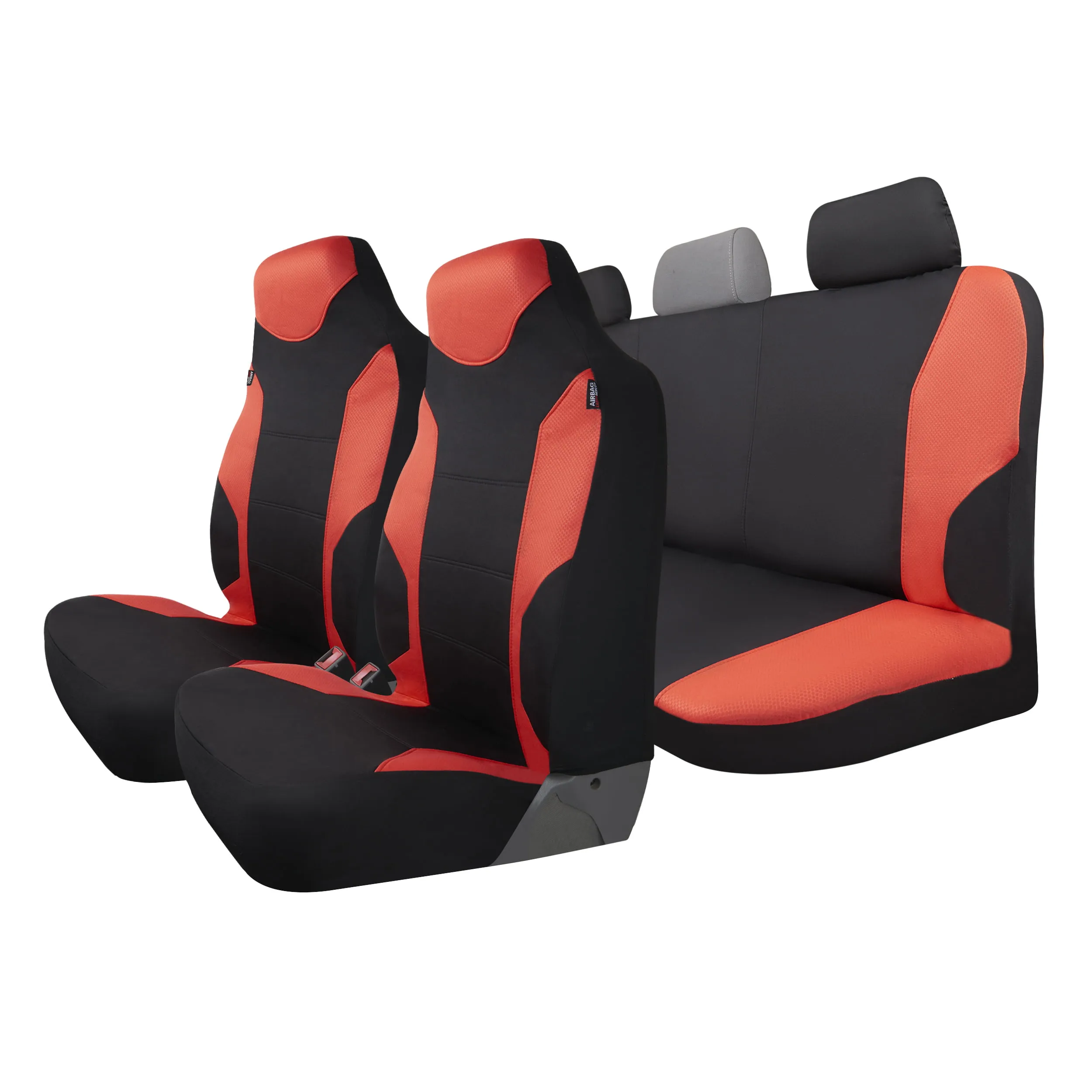 Custom Accessories 3-Piece Black-Red Sports 1500 Front and Rear car Truck, SUV Seat Covers, Full Set, Universal Fit, Car Bench