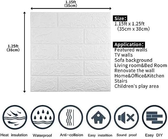 10 PCS Black 3D Wall Panels, 14.5 sq.feet Coverage, Printable Wallpaper Sticker with Self-Adhesive Waterproof Brick PE Foam Wall Panels Peel and Stick for Interior Wall Decor, Home Decoration