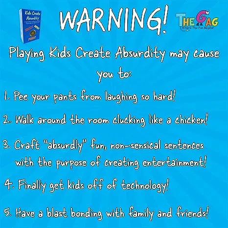 Kids Create Absurdity Funny Card-Game for Kids Family Game Night-Laugh Until You Cry- Stocking-Stuffer-for-Kids A Fun Fill in The Blank Card Game for Ages 6-12 Years Old.