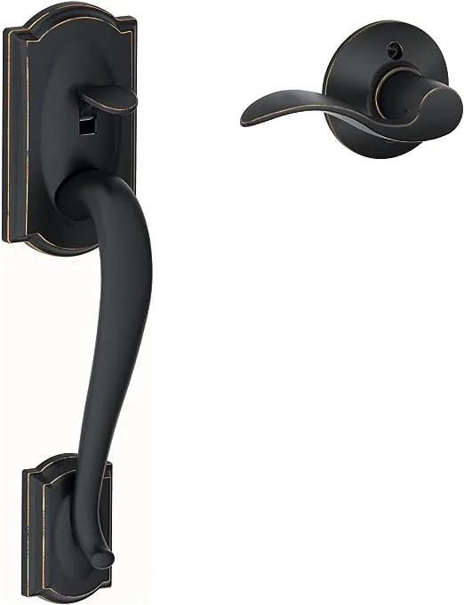 Schlage FE285 CAM 716 ACC RH Camelot Front Entry Handleset with Right-Handed Accent Lever, Lower Half Grip, Aged Bronze, Standard Interior Trim