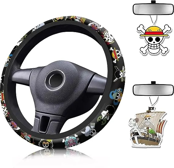 Anime Steering Wheel Cover Anime Car Accessories for Men Women with Keychains, 15 Inch Anti-Slip Car Steering Wheel Covers Universal Fit