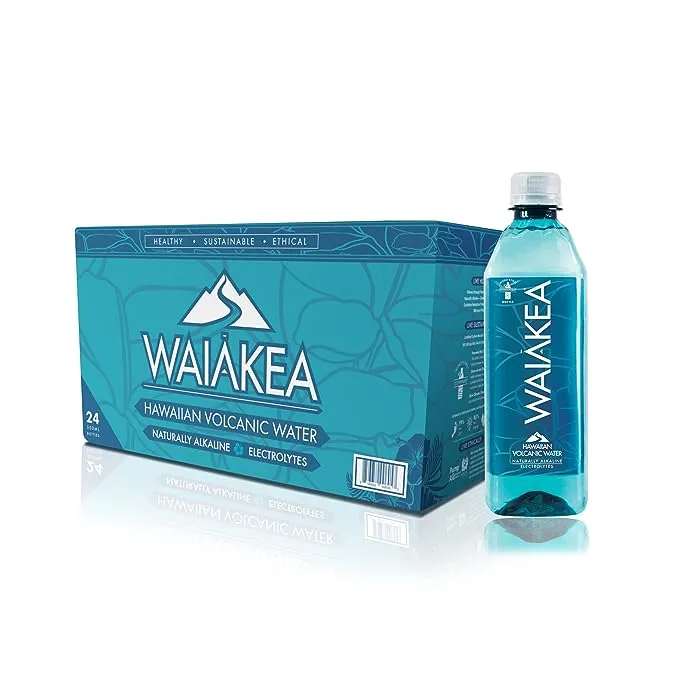 Waiakea Hawaiian Volcanic Water, Naturally Alkaline, Recycled Bottle, 16.9 fl oz (Pack of 24)