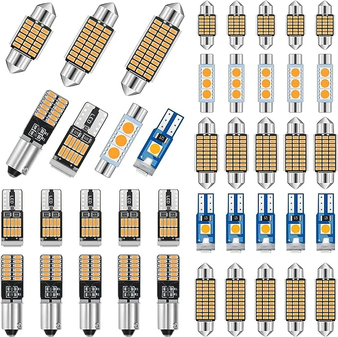 Tallew 42 Pieces Interior Car Lights LED Dome Light 28 mm 31 mm 36 mm 41 mm BA9S T5 T10 LED Bulb Kit LED Dome Light for Car Interiors Map Dome Trunk Cargo Door Courtesy License Plate Light (White)