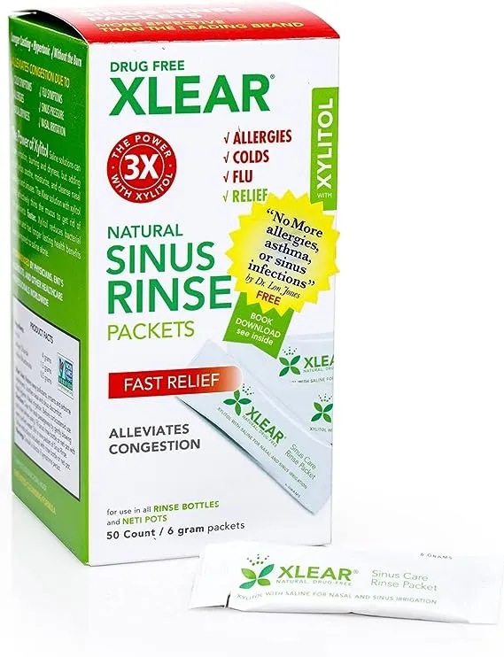 Xlear, Natural Sinus Rinse Packets, Fast Relief, 50 Count, 6 g Each