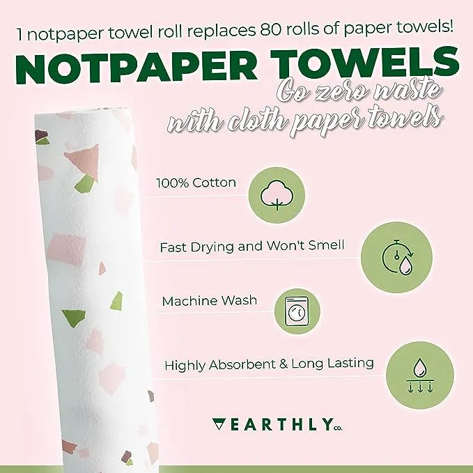 Reusable Paper Towels - 10 Pack - Roll of Washable Cotton Cloth Paper Towels - Paperless Reusable Napkins Cloth Washable - Absorbent + Long Lasting - Zero Waste Products - (Brushstrokes)