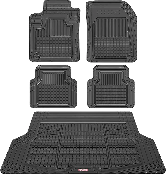 Motor Trend Odorless Deep Dish Rubber Floor Mats &amp; Cargo Trunk Liner- Full Set