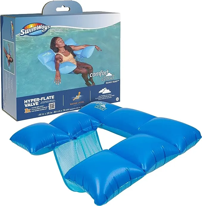 Swimways Comfort Cloud Sling Seat Pool Chair with Fast Inflation & Arm Support, Inflatable Pool Floats for Adults