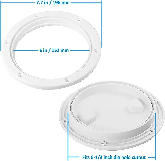 6" White Circular Inspection Hatch Marine Access Port Hatch Cover,Boat ABS Round Non Slip Inspection Hatch,Deck Plate with Screws,with Bottom Seal,Rubber O-Rings and Sponge Seal Double Waterproof