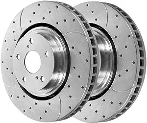 AutoShack Front Drilled Slotted Brake Rotors Silver Pair of 2 Driver and Passenger Side Replacement for Lexus RX350 NX200t RX450h NX300h 2008-2019 Toyota Highlander 2011-2020 Sienna FWD PR41513DSZPR