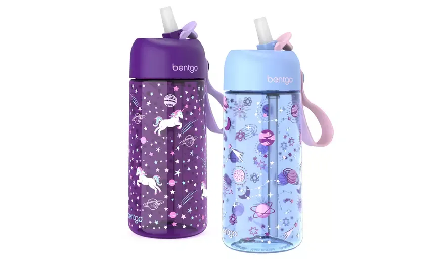 Bentgo (2) 15-oz Kids' Prints Water Bottles ,Blue