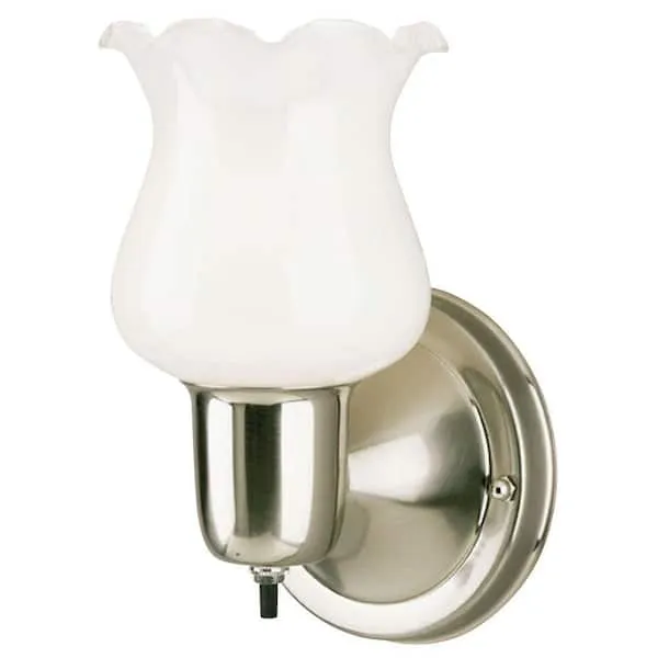 Fixture Wall 100W, Brushed Nickel White Opal Ruffled Edge Glass