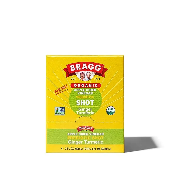 Bragg Organic Apple Cider Vinegar Shot with Honey – 2 Oz ACV Shot – USDA Certified Organic, 4 Pack