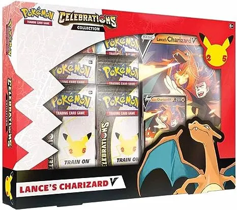 Pokemon Celebrations Lance's Charizard V Collection Box (4 Celebrations Booster Packs + 2 Additional Booster Packs, Foil Promo Card, Oversize Card & More)