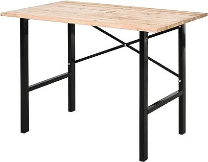 HOMCOM 46" L x 28" W Fir Wood Work Bench, Tool Table for Garage with X-Shape Bracket for High Stability, and Large Tabletop, Natural/Black