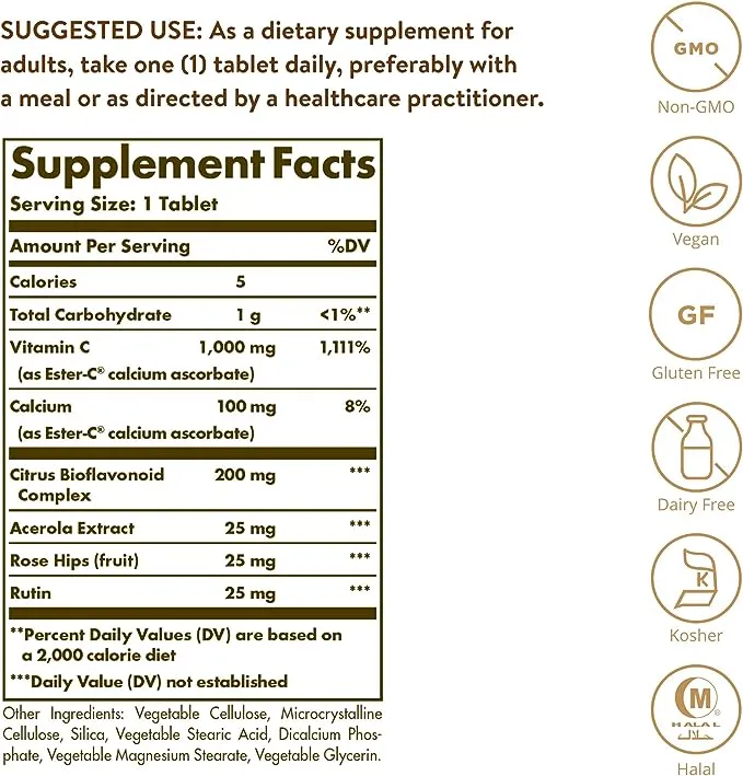 Solgar® Ester-C® Plus 1000mg Vitamin C Tablets (Ester-C® Ascorbate Complex)