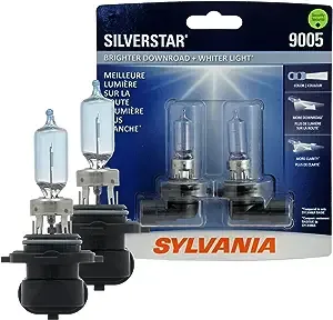 SYLVANIA - 9005 SilverStar - High Performance Halogen Headlight Bulb, High Beam, Low Beam and Fog Replacement Bulb, Brighter Downroad with Whiter Light (Contains 2 Bulbs)