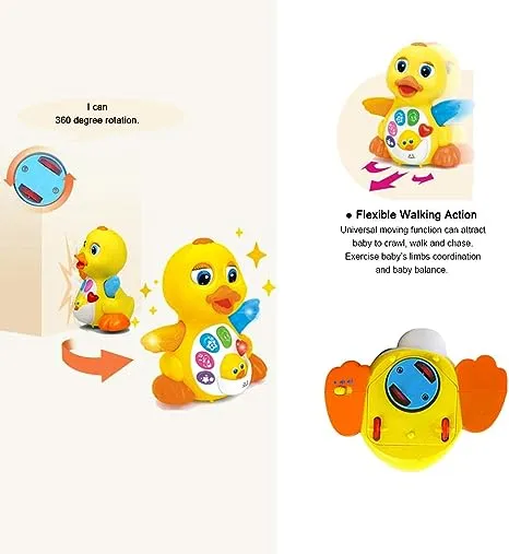 Musical Flapping Yellow Duck Interactive Action Educational Learning Walking Light Up Dancing Toy for 1 Year Old Baby Toddler Infant