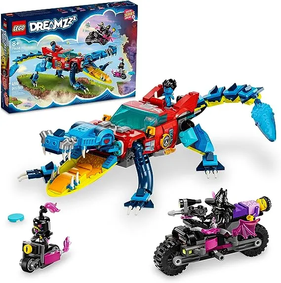 LEGO DREAMZzz Crocodile Car 71458 Building Toy Set, Rebuilds from Car to Off-Roader Truck Toy and Mini-Boat, Features 3 Minifigures, Birthday Gift for 8 Year Olds