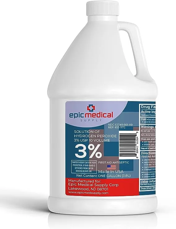 3% Hydrogen Peroxide - First Aid Antiseptic & Multipurpose Cleaner - Topical Wash for Cuts, Scrapes and Minor Cuts - H2O2 Hydrogen Peroxide 3 Percent USP Solution (1 Gallon)