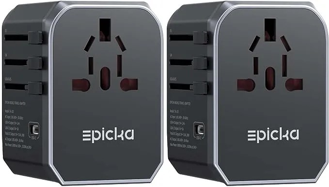 EPICKA 2 Pack Universal Travel Adapter, International Plug Adapter with Black 