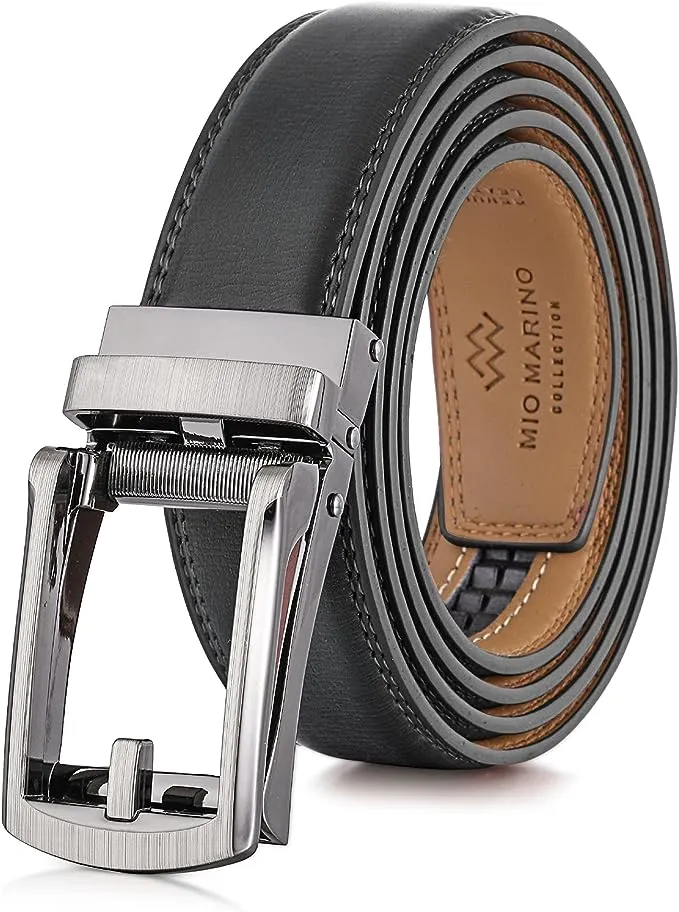 Marino Men’s Comfort Click Ratchet Belt with Traditional Look - Genuine Leather with Linxx Adjustable Buckle - 1.38" Width