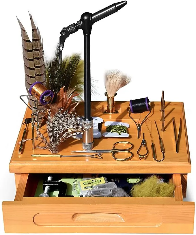 Creative Angler Wooden Fly Tying Station with Tools and Materials