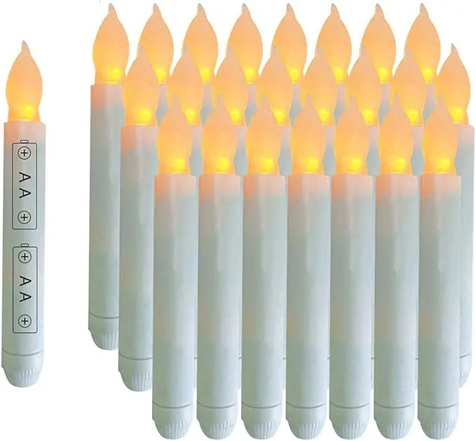 Pack of 24 Flameless Taper Candles Battery Operated Flickering Ivory Led Candle for Christmas Wedding Party Candelabra Flicker Amber Taper Candles Table Centerpiece – 6.5 Inch Candle