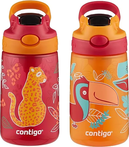 Contigo Aubrey Kids Cleanable Water Bottle with Silicone Straw and Spill-Proof Lid, Dishwasher Safe, 14oz, Blueberry/Green Apple