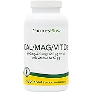 NaturesPlus Cal/Mag/VIT D3 with Vitamin K2- 180 Tablets - Bone Health Supplement with Calcium, Magnesium, Vitamin D3 and K2 - Gluten-Free - 45 Servings