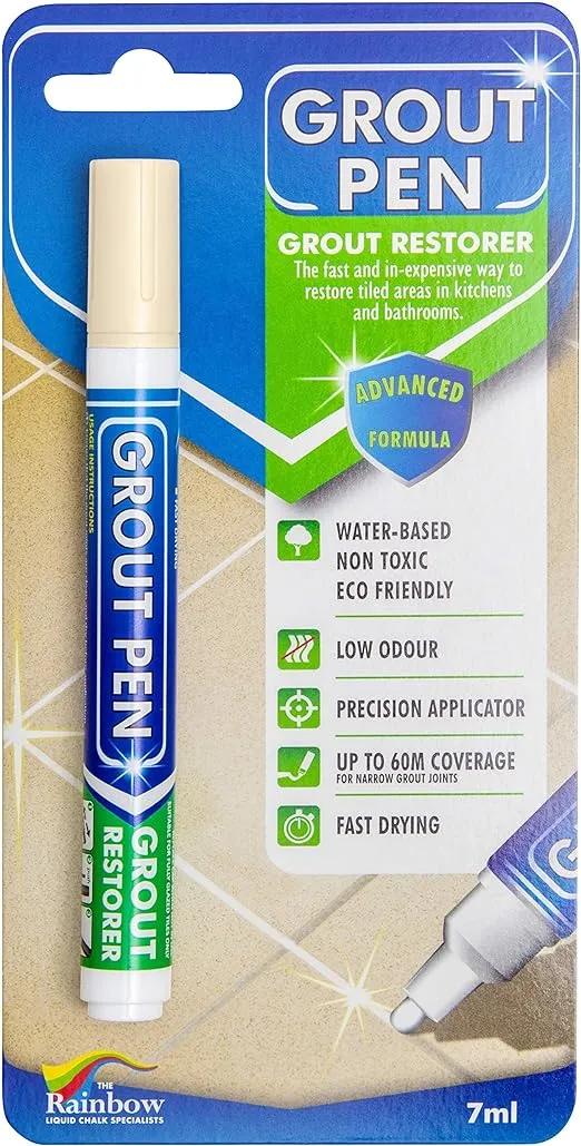 Grout Pen Cream Tile Paint Marker: Waterproof Grout Paint, Tile Grout Colorant and Sealer Pen Wide 15mm Tip