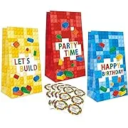 Kitticcino 24 Packs Building Blocks Goodie Candy Treat Bags, Color Bricks Theme Building Block Party Supplies, Kids Birthday Party Favor Bags, Including Thank You Stickers Spring Summer Gift