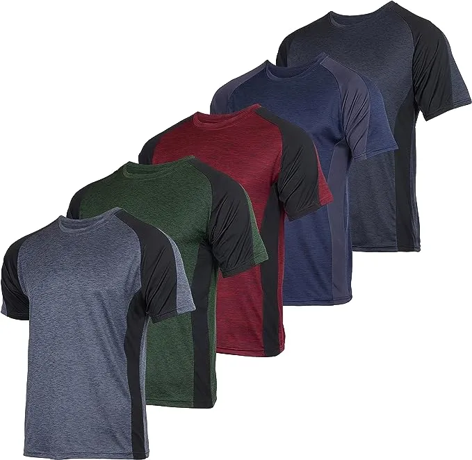 Real Essentials 5 Pack: Men’s Dry-Fit Moisture Wicking Active Athletic Performance Crew T-Shirt