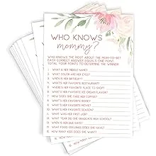 Printed Party Baby Shower Game, Who Knows Mommy Best, Floral, 50 Cards