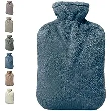 BICAREE Hot Water Bottle with Cover, 2L PVC Hot Water Bag for Neck, Shoulder Pain and Hand Feet Warmer, Menstrual Cramps, Hot Compress and Cold Therapy(Grey)