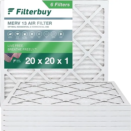 Filterbuy 20x20x1 Air Filter MERV 13 Pleated HVAC AC Furnace Filters (6-Pack PLATINUM)