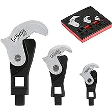 ARES 33009 – 3-Piece Auto Adjusting Crowfoot Wrench Set – Spring Loaded Adjustable Wrench Set with 5 to 32mm (3/16-Inch to 1 1/4-Inch) Coverage – Male & Female Square Drives