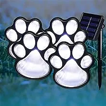 Paw Print Solar Outdoor Lights, Solar Lights Outdoor Waterproof Dog Paw Lights(Set of 4), Cat Puppy Animal Garden Lights Path Paw Lamp Walkway Lighting for Patio,Yard,Any Pet Lover(Solar White paw)