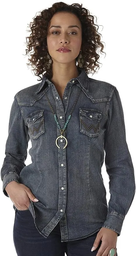 Wrangler Women's Long Sleeve Western Snap Denim Shirt